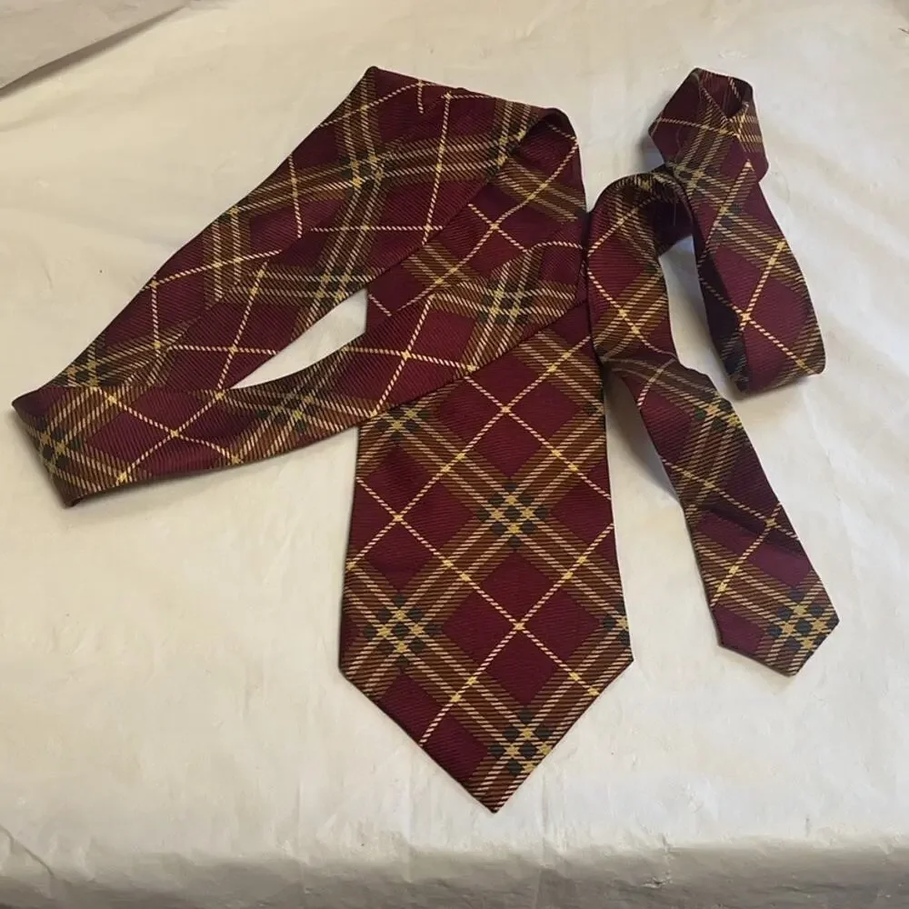 Vintage Joseph & Lyman All-Silk, Handmade Plaid Necktie - Brown Burgundy Tie